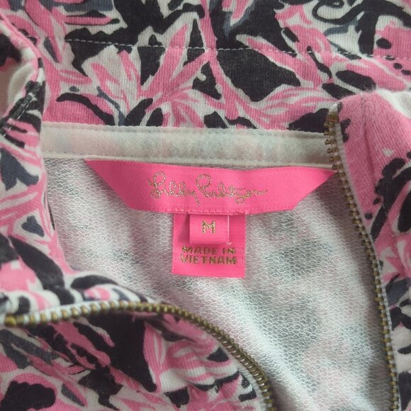 Lilly Pulitzer Hangin With My Boo Skipper Pink Sz M Terry 1/2 Zip Sweatshirt Top - Picture 8 of 16
